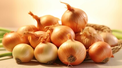 AI generated illustration of a bunch of harvested onions in a pile