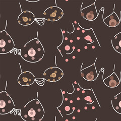A pattern of large transparent bras of different sizes in a seamless texture with breasts. transparent underwear on a dark background. Abstract texture for printing on textiles and paper © Svetlana