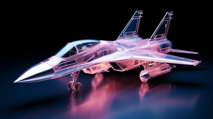 AI generated illustration of a toy jet fighter plane against a black background - obrazy, fototapety, plakaty