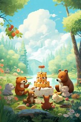 AI-generated illustration of A group of bears enjoying an afternoon tea party together