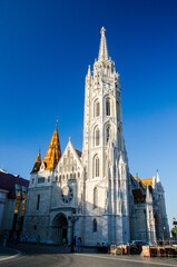 Matthias church on the background of beautiful blue sky in Budapest.