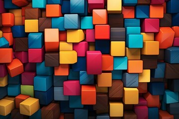 Fototapeta na wymiar AI-generated illustration of 3D squares arranged in an abstract design in shades of orange and blue