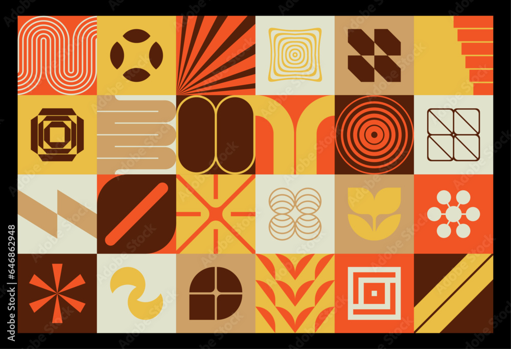 Wall mural neo geometric pattern with modern abstract elements, vector isolated shapes, mosaic background