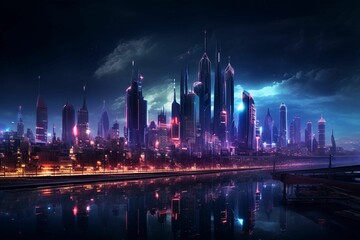 Fototapeta na wymiar AI generated illustration of a stunning nighttime scene of a city skyline