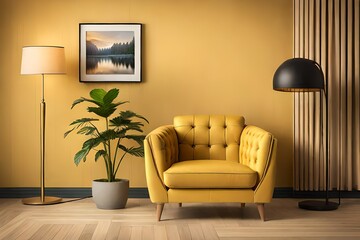 Yellow sofa with plant - generated by AI