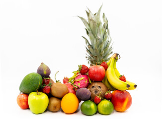 Assorted fruits colorful isolated on white background