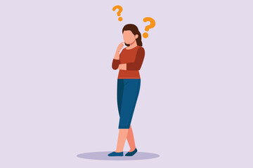 Confused Women in doubts and thoughts concept. Colored flat vector illustration isolated. 