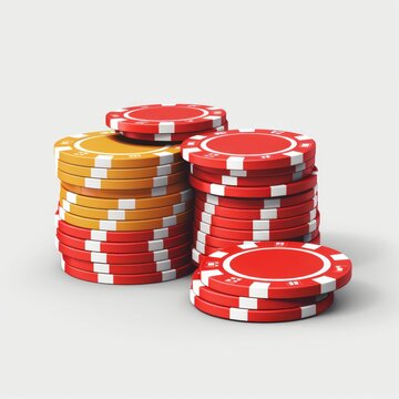 AI generated illustration of a collection of poker chips on a white background