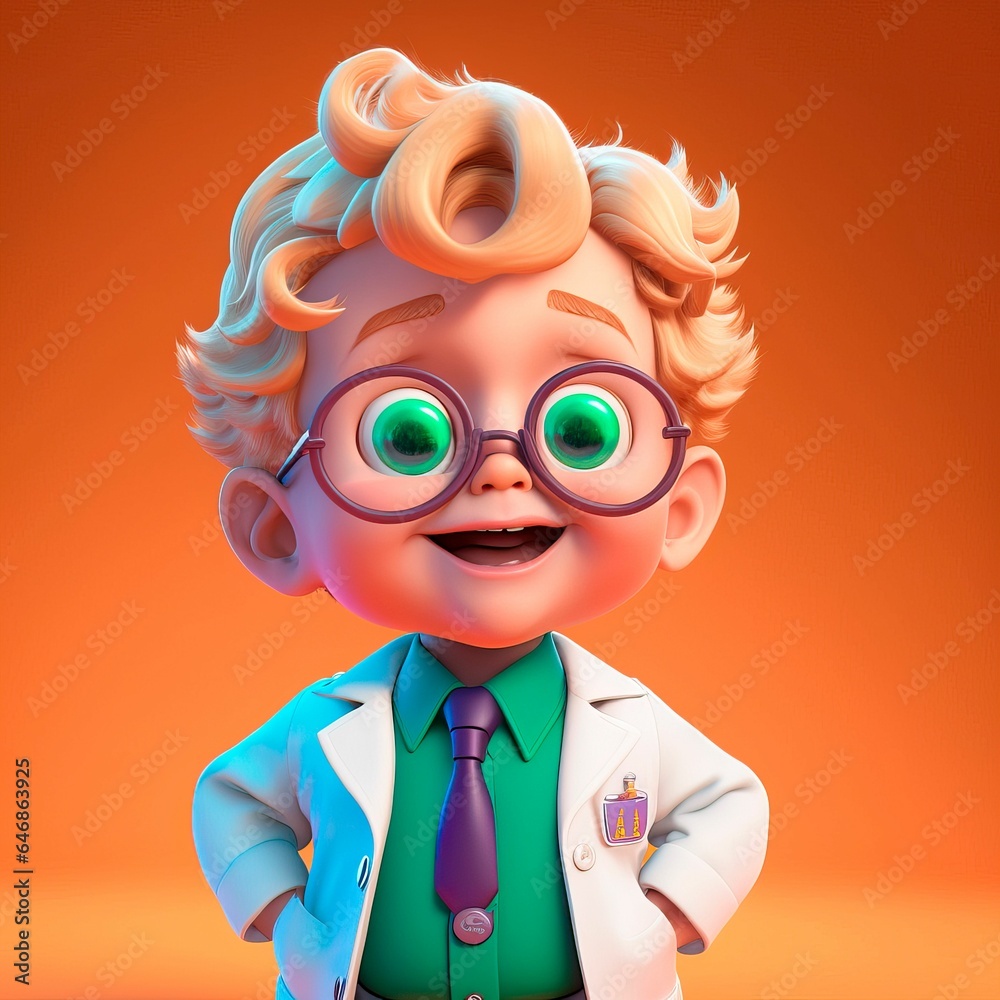 Poster ai generated illustration of an adorable cartoon little boy in a doctor suit