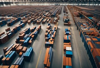 Fototapeta premium AI generated illustration of an expansive industrial warehouse with stacks of boxes