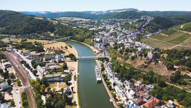 Saarburg panorama of old town on the hills in Saar river valley, Germany - 4K Video