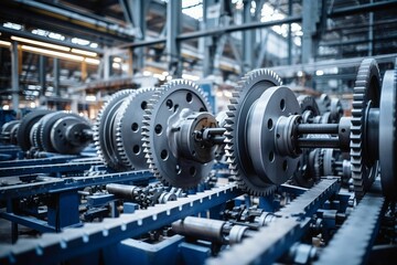 Naklejka premium Vast facility full of industrial machinery, featuring numerous machines, AI-generated.