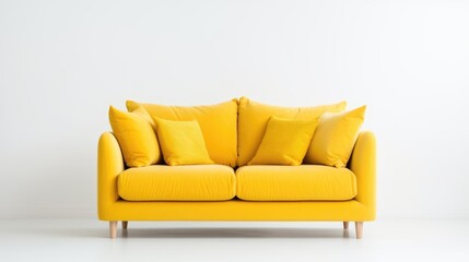 Interior of living room modern style with yellow sofa on white