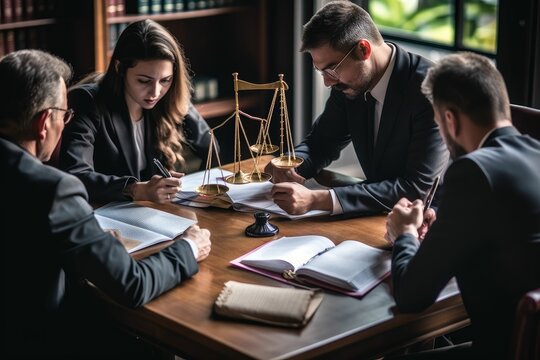 Group Of Business People Sitting Around A Conference Room Table, AI-generated.