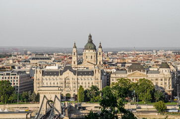 Fototapeta na wymiar Budapest, Hungary, August 15, 2023. View of old Budapest town from Buda.
