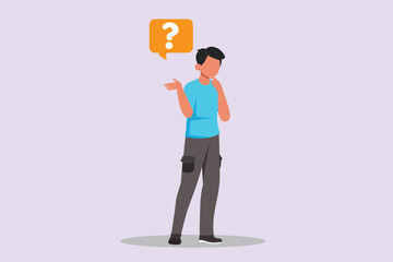 Confused man in doubts and thoughts concept. Colored flat vector illustration isolated. 
