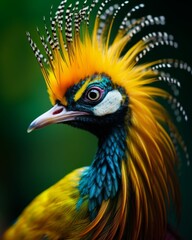 Fototapeta premium AI generated illustration of A vibrant bird perched on a branch with a dark background
