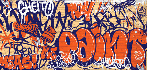 Graffiti background with throw-up, scribble and tagging in vibrant colors. Abstract graffiti in vector illustrations.