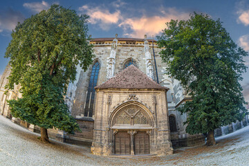 Fototapeta na wymiar Black Church, a medieval German community church, in Gothic style. Brasov, Transylvania, Romania