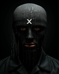 AI generated illustration of an x man in a black hat and black painted face in the rain