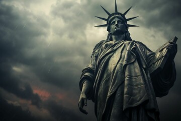 Fototapeta premium AI generated illustration of the iconic Statue of Liberty against a dramatic cloudy sky
