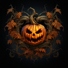 Banner for Halloween. Creepy, scary, terrible pumpkins on a black background