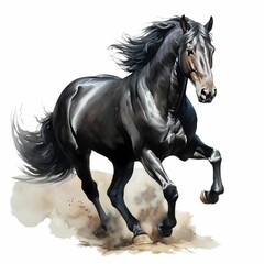 Obraz na płótnie Canvas AI generated illustration of a black horse on a white background in watercolor