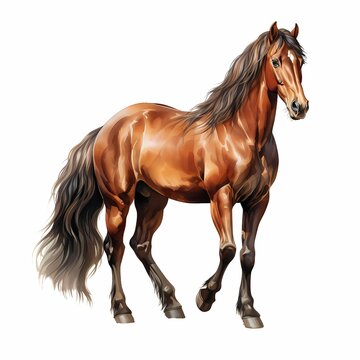 AI generated illustration of a brown horse on a white background in watercolor