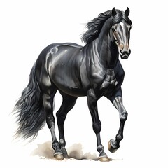 AI generated illustration of a black horse on a white background in watercolor