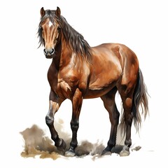 AI generated illustration of a brown horse on a white background in watercolor