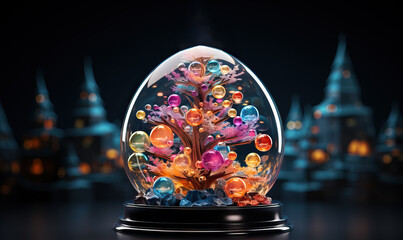 Abstract Christmas tree in glass on a blurred background.