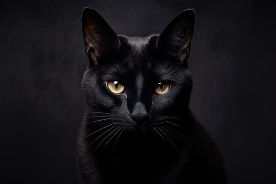 black cat on dark background portrait