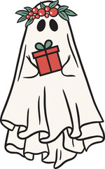 cute ghost christmas outline