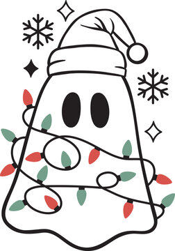 Cute Ghost Christmas Outline