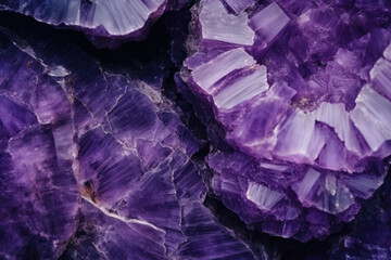 A mesmerizing background texture featuring a glimmering, translucent amethyst stone with intricate patterns, showcasing its calming and healing properties as a birthstone and metaphysical gem. - obrazy, fototapety, plakaty