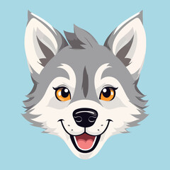 illustration of a wolf, A cartoon style gray wolf head logo looking straight ahead with its mouth open as if howling