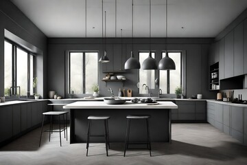 A monochrome kitchen with shades of gray.