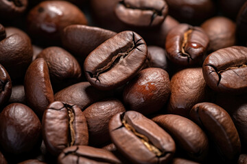 Naklejka premium An Enchanting Close-Up of Magnified Coffee Beans, Unveiling their Aromatic Richness and Intricate Texture, Perfect for Coffee Lovers and Morning Rituals