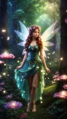 Obraz na płótnie Canvas AI generated illustration of a beautiful magical woodland fairy