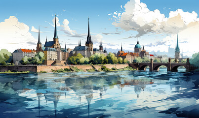 Naklejka premium Traveling through Germany in comic book style.