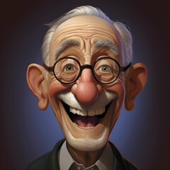 Portrait of a cheerful elderly man wearing glasses, AI-generated.