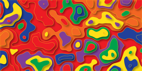 Fototapeta premium Paper cut 3d render topography abstract ,beautiful color palette colors, waves and layers, flat fiber structures, holes, macro texture digital art ,background for desktop, vector illustration
