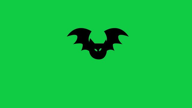Halloween bat silhouette flying on green screen, 4k loop animation design element