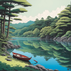 lake in the mountains with trees