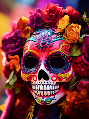 Decorated skull for Day of the Dead festival - ai generative