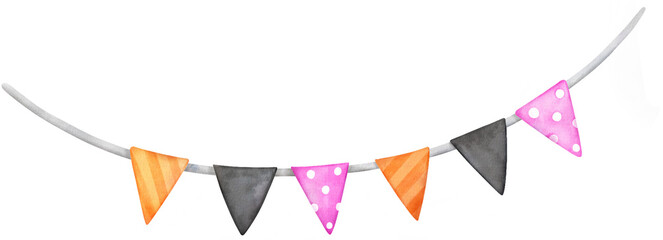 Watercolor Illustration Of Halloween Party Flags. Cartoon Illustration on a Transparent Background - 646873320