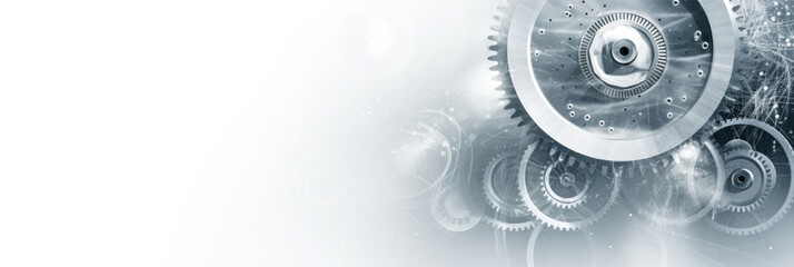 Technical background with cogwheel and gear. Panoramic banner with opy space