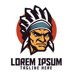 Apache chief icon badge emblem for Native American head mascot logo in Indian Warrior Sport and Esport.
