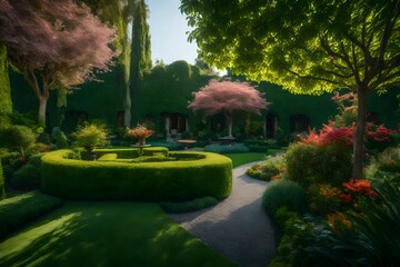 Beautiful garden, there is also various trees - AI Generative