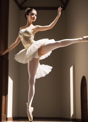 young woman ballerina with a tutu, pointe shoes, dancing, flexibility
